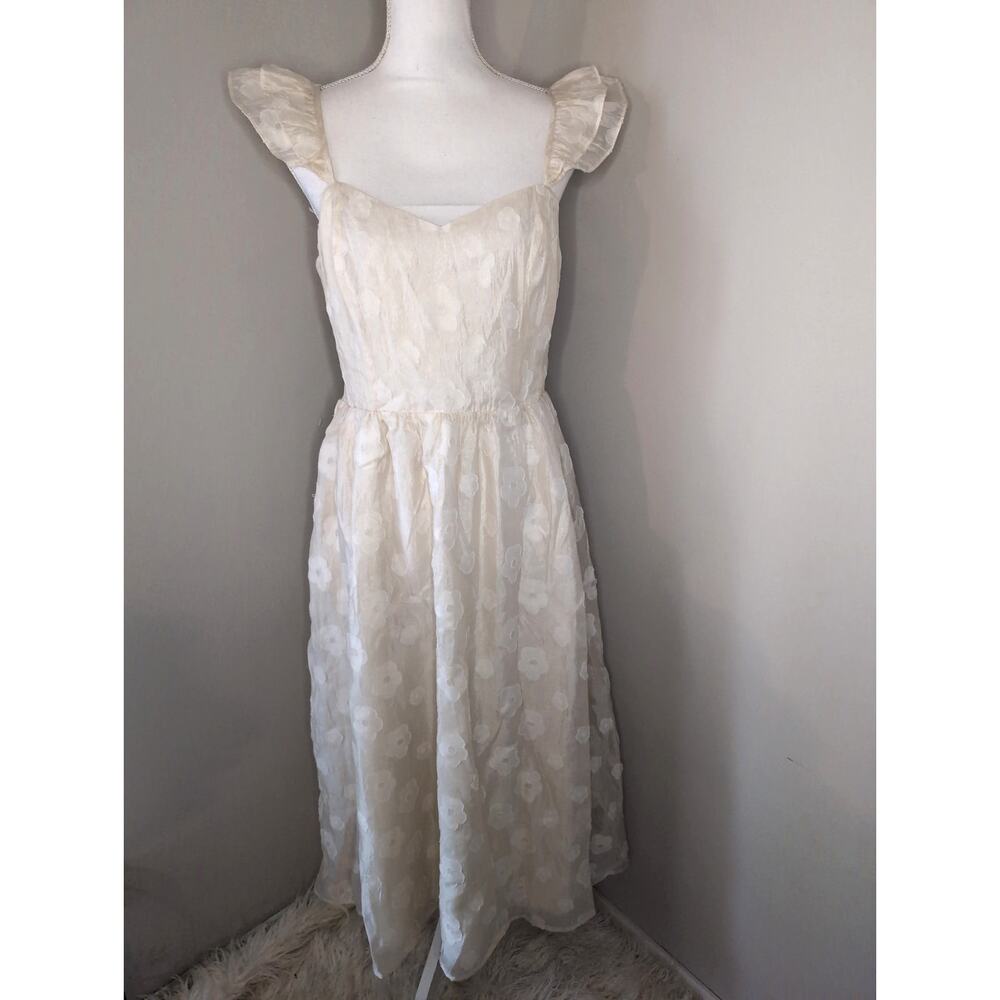 In February Ivory Cottagecore Midi Dress Large Feminine Boho Romantic